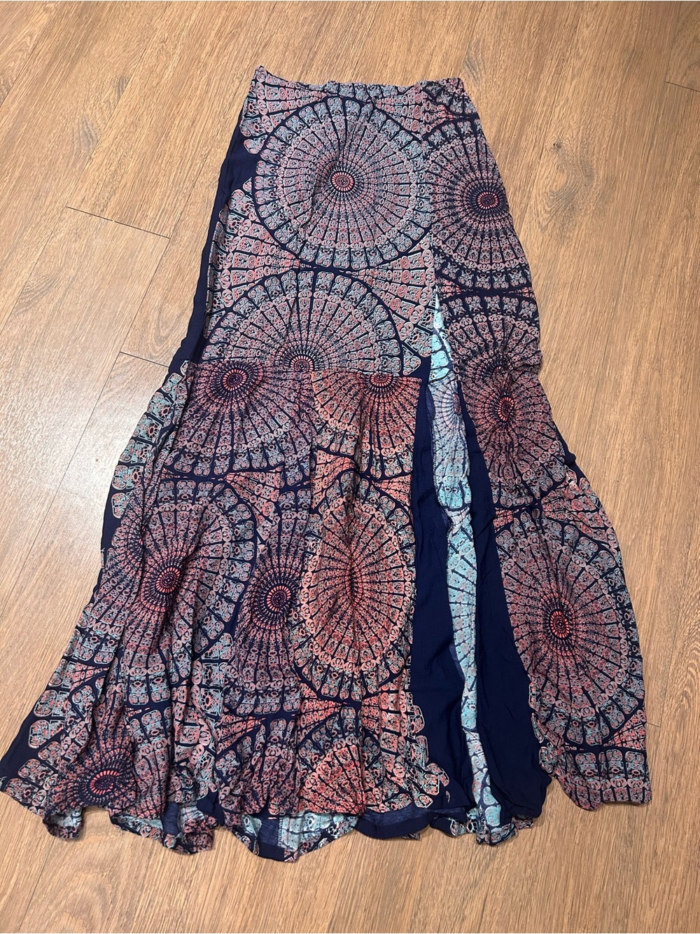 Yireh Navy & Coral Mandala Maxi Skirt with Slit